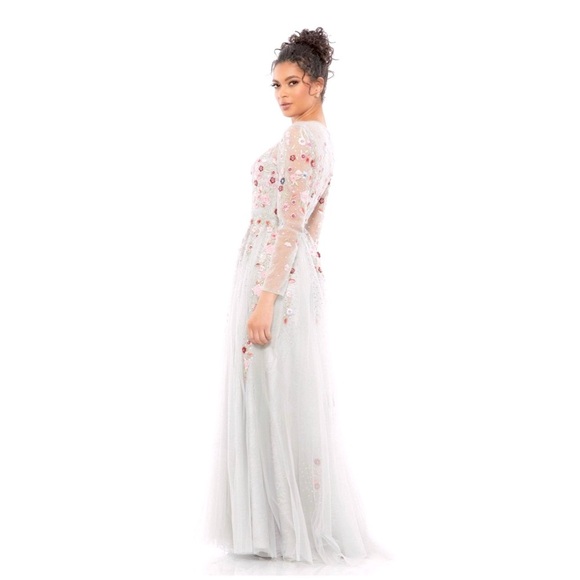 Mac Duggal Embroidered Illusion High Neck Long Sleeve A Line Gown 1121 - Picture 7 of 16